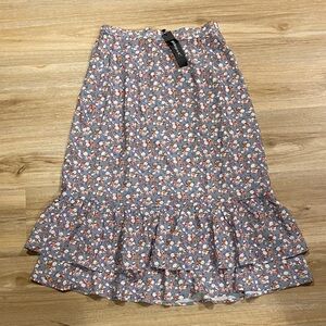 Allegra K Floral Print Maxi Skirt with Ruffle Hem